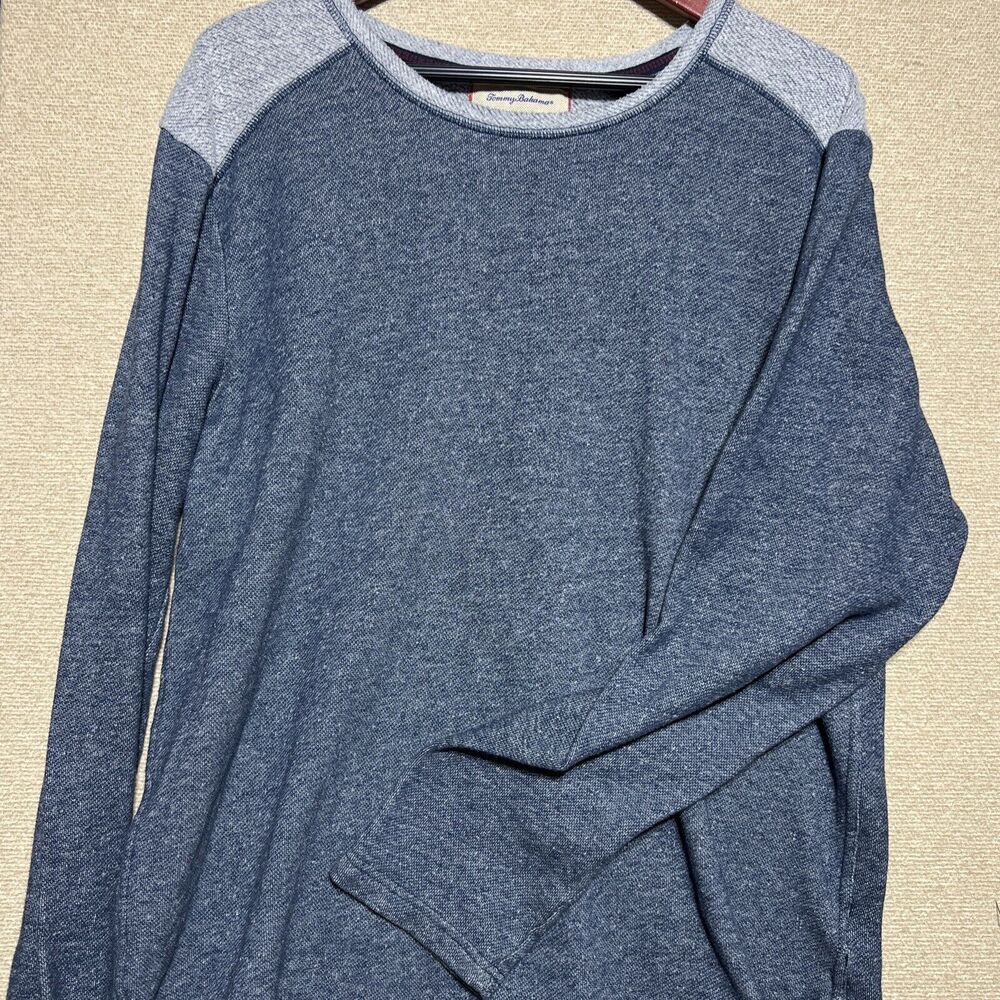 Tommy Bahama Long Sleeve Crew Neck Blue Raglan Style Shirt Mens Size XL